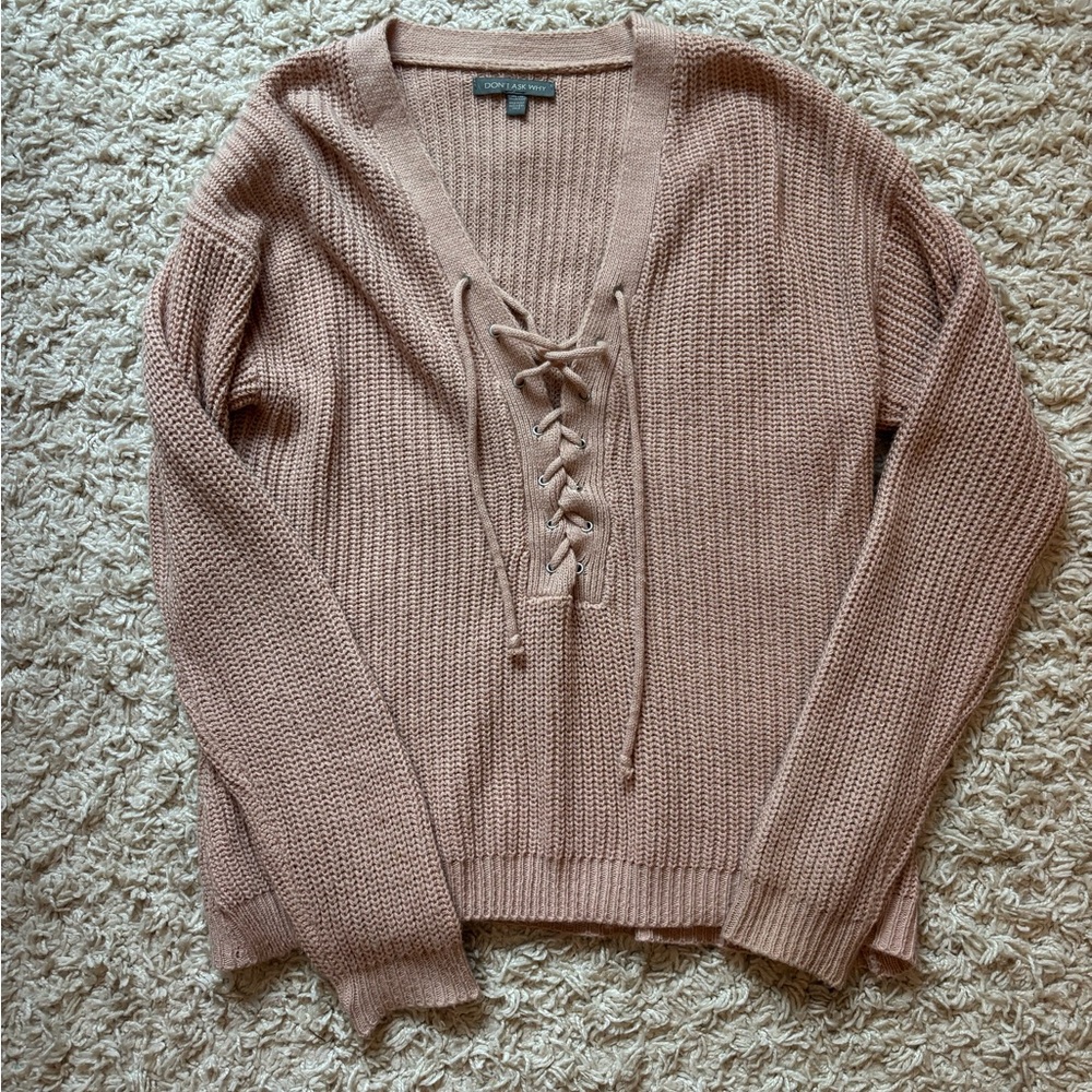 American Eagle Pink Lace-Up Knit Sweater